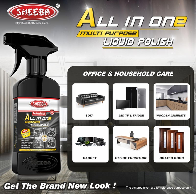 SHEEBA All in One Multipurpose Liquid Polish for Car, Motorbike, Scooter, Household, Office Care | High Gloss | Easy Application | For Interior & Exterior Surfaces -500mL with Applicator Pad. - Image 5