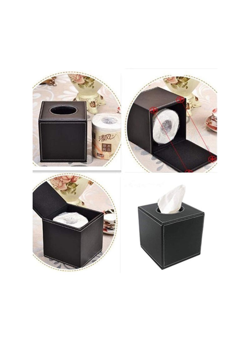 Zikra Leather Tissue Box Holder, Square PU Roll Facial Tissue Box Napkin Holder, with Magnetic Bottom, for Home Office Car Decoration, Multi-use Paper Holder, Resistant Deformation - Image 3