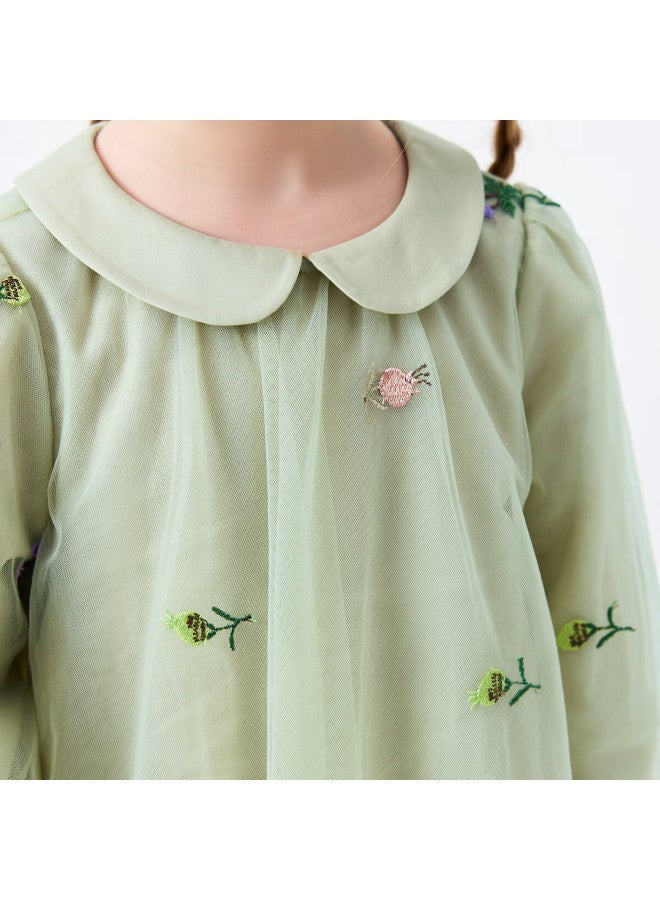Minibala Girls Baby Soft Skin-friendly Sweet Mesh Embroidered Dress Spring - Image 2