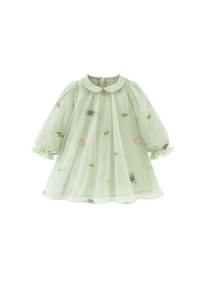 Minibala Girls Baby Soft Skin-friendly Sweet Mesh Embroidered Dress Spring - Image 3