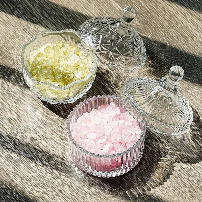 CDFZJC Glass Candy Dish with Lid, Vintage Candy Jars for Buffet Easter Cookie Servers Fruit Bowl for Office Desk, Party, Wedding, Jewelry Box, Bathroom Storage Organizer Decorative Jar Gifts (4 inch) - Image 3
