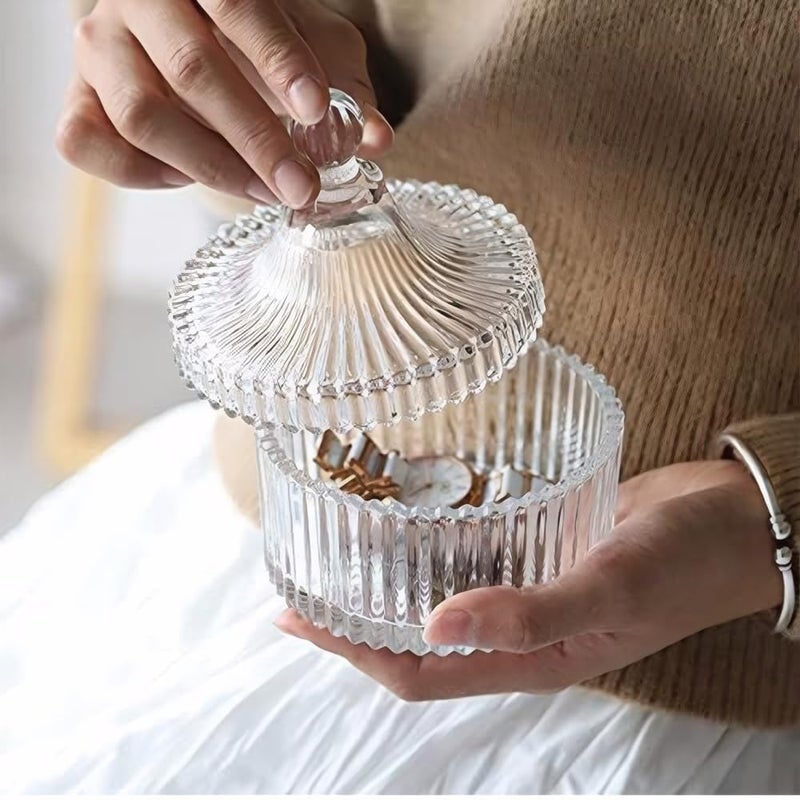 CDFZJC Glass Candy Dish with Lid, Vintage Candy Jars for Buffet Easter Cookie Servers Fruit Bowl for Office Desk, Party, Wedding, Jewelry Box, Bathroom Storage Organizer Decorative Jar Gifts (4 inch) - Image 2