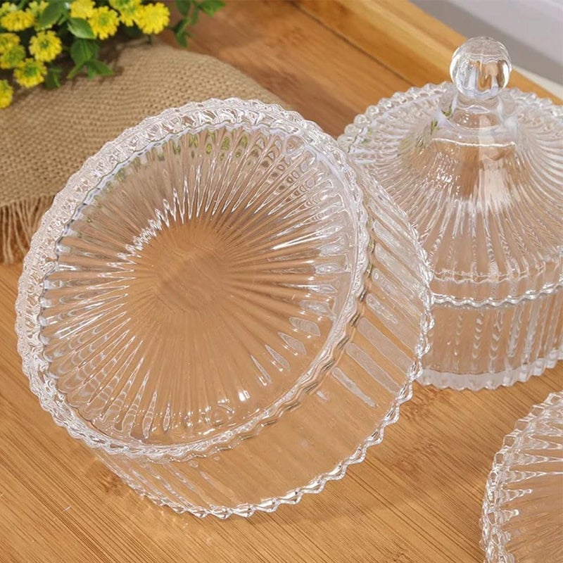 CDFZJC Glass Candy Dish with Lid, Vintage Candy Jars for Buffet Easter Cookie Servers Fruit Bowl for Office Desk, Party, Wedding, Jewelry Box, Bathroom Storage Organizer Decorative Jar Gifts (4 inch) - Image 5