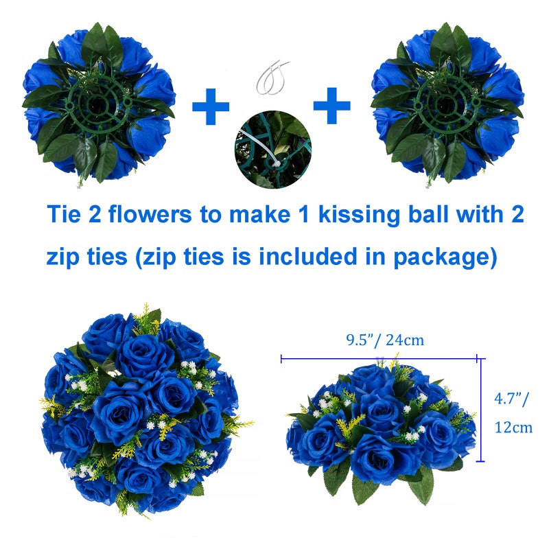BLOSMON Royal Blue Flowers for Decoration: 10 Pcs Fake Roses Kissing Balls for Wedding Table Centerpieces - Artificial Floral Arrangements Home Baby Shower Birthday Party DIY Decor - Image 4