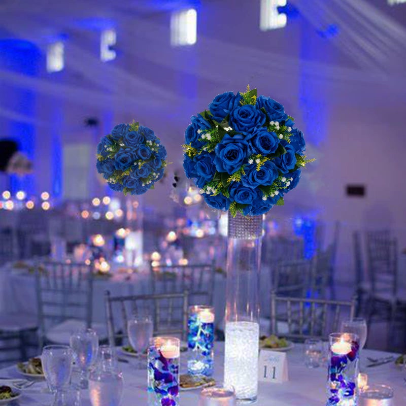 BLOSMON Royal Blue Flowers for Decoration: 10 Pcs Fake Roses Kissing Balls for Wedding Table Centerpieces - Artificial Floral Arrangements Home Baby Shower Birthday Party DIY Decor - Image 3