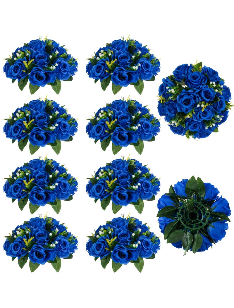 BLOSMON Royal Blue Flowers for Decoration: 10 Pcs Fake Roses Kissing Balls for Wedding Table Centerpieces - Artificial Floral Arrangements Home Baby Shower Birthday Party DIY Decor - Image 1