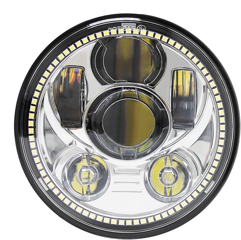 Wisamic 5.75" LED Motorcycle Headlight with Halo DRL Compatible with Harley Davidson Dyna Street Bob Super Wide Glide Low Rider Night Rod Train Softail Deuce Custom Sportster Iron 883 -Silver - Image 1