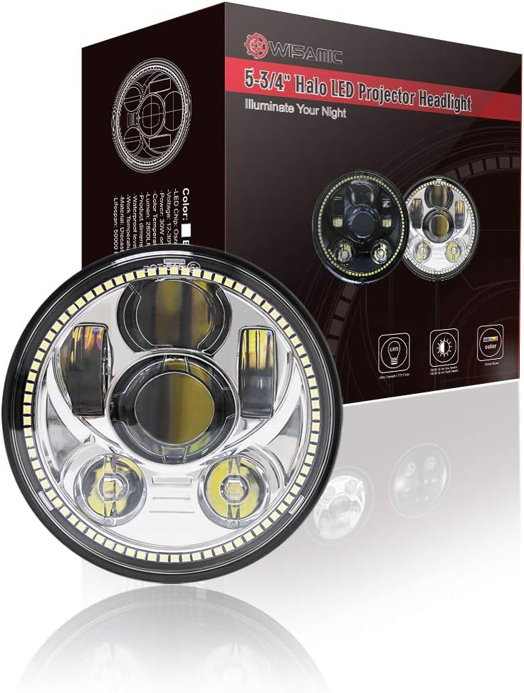 Wisamic 5.75" LED Motorcycle Headlight with Halo DRL Compatible with Harley Davidson Dyna Street Bob Super Wide Glide Low Rider Night Rod Train Softail Deuce Custom Sportster Iron 883 -Silver - Image 5