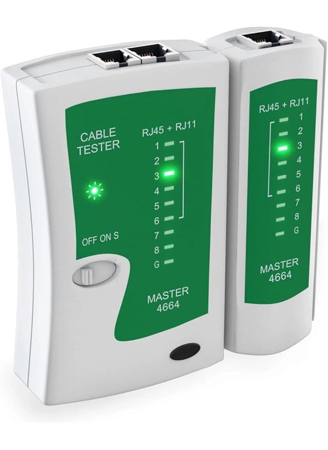 PROMASS promass Network LAN Cable Tester RJ45 & RJ11 With LED Indicators RJ11 RJ12) & (CAT5/CAT 6 UTP) Network Ethernet Cable Tester Test Tool For Internet Broadband Connection. Telephone Line Detector, Grey  - Image 1
