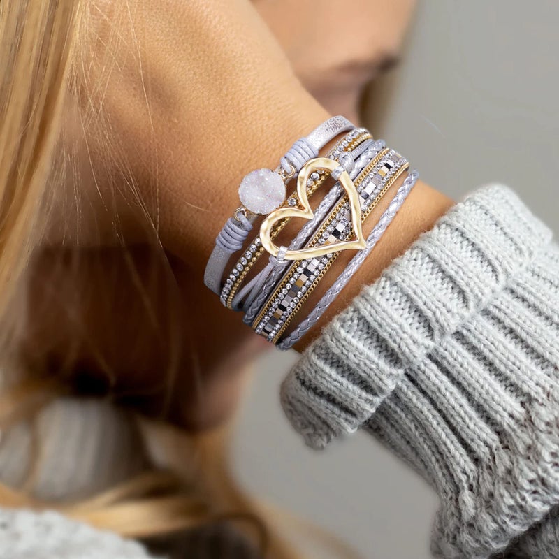 Btysun Valentines Day Gifts for Her Mothers Day Gift Wrap Bracelets for Women Leather Gift for Her Boho Crystal Heart Cuff Bracelet Birthday Gifts Best Friend Christmas Jewelry - Image 4