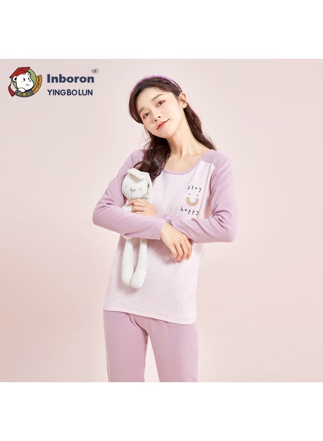 YINGBOLUN Ying Bo Lun Girls' Underwear Set, Warm Girls' Autumn Clothes And Pants, Female Student Pajamas, 85358 Pink-purple, Size 175 - Image 1