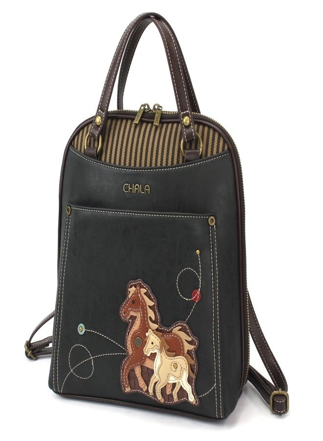 CHALA Group Handbags Multi-Color Convertible Mini Backpack Purse (870) (Black_ Horse Family) - Image 1