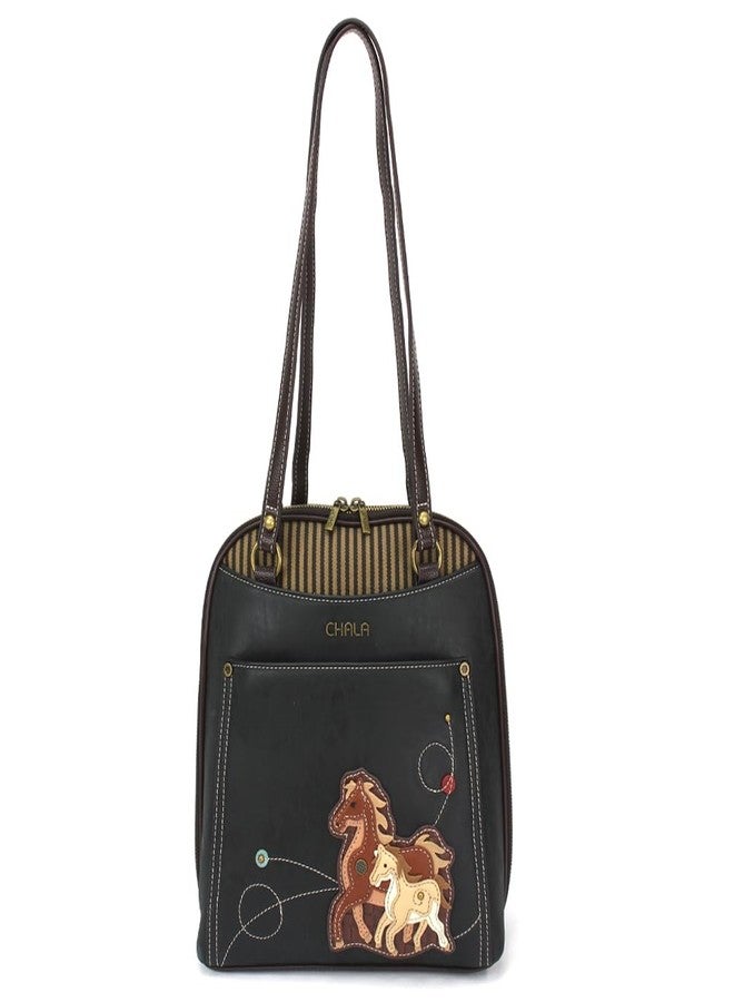 CHALA Group Handbags Multi-Color Convertible Mini Backpack Purse (870) (Black_ Horse Family) - Image 4