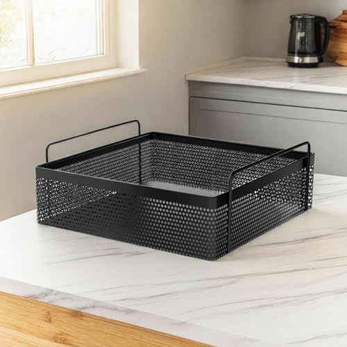 flymore 1-Tier Metal Square Kitchen Rack Stand Organiser | Countertop Organizer Kitchen Bathroom Standing Rack | Spice, Oil, Masala, Cosmetic & Bathroom Vanity Storage Rack Shelf | Dark Black - Image 2