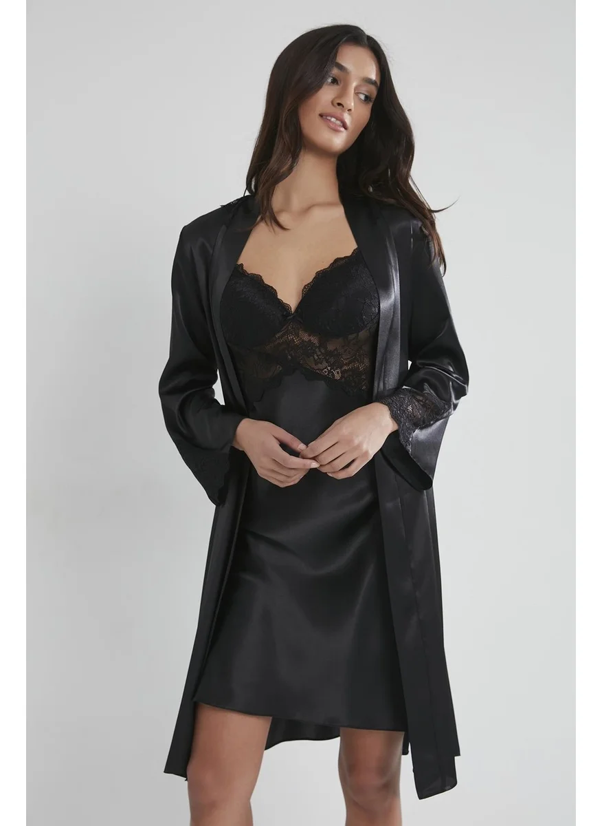 pierre cardin Satin Lace Nightgown & Dressing Gown Set - 4050