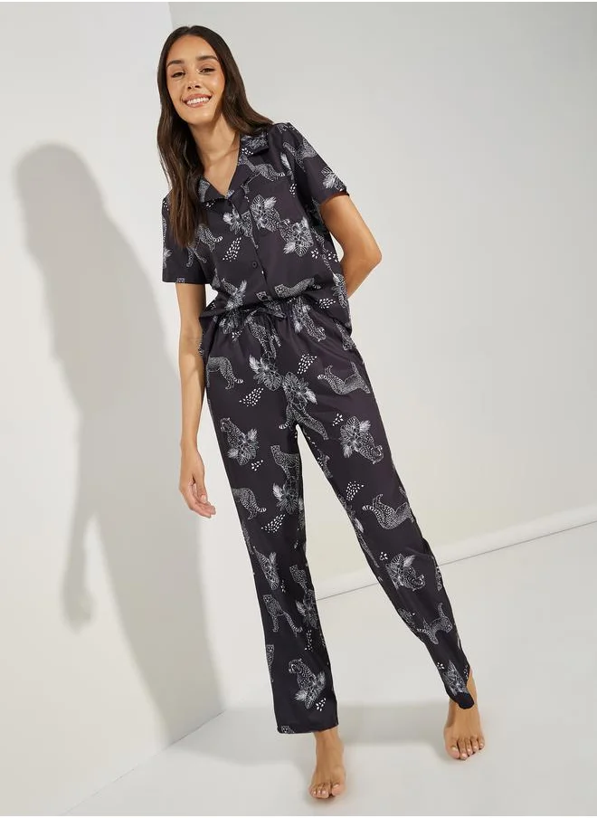 ستايلي Jaguar Print Shirt & Pyjama Set