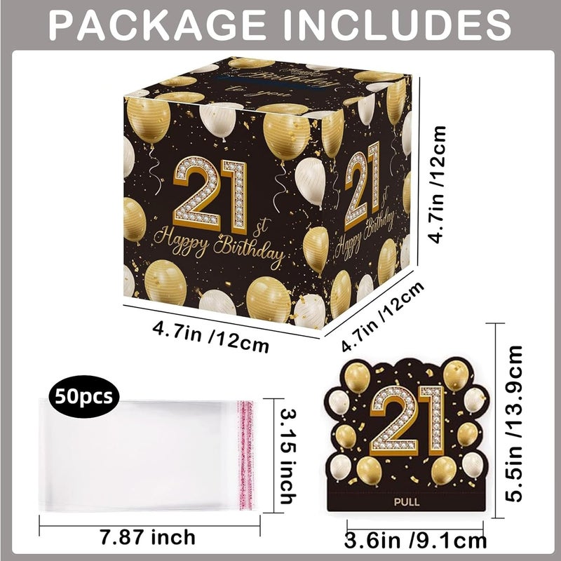 Mienocol 21th Birthday Money Box for Cash Gift,Black Gold Pull Surprise Money Gift Box for Women Men 21th Birthday Presents,Birthday Gift Money Box Money Presentation Box for Cash Gifts Birthday - Image 2