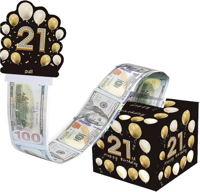 Mienocol 21th Birthday Money Box for Cash Gift,Black Gold Pull Surprise Money Gift Box for Women Men 21th Birthday Presents,Birthday Gift Money Box Money Presentation Box for Cash Gifts Birthday - Image 1