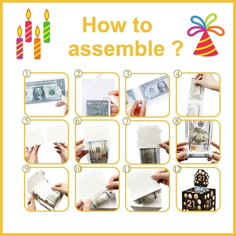 Mienocol 21th Birthday Money Box for Cash Gift,Black Gold Pull Surprise Money Gift Box for Women Men 21th Birthday Presents,Birthday Gift Money Box Money Presentation Box for Cash Gifts Birthday - Image 4