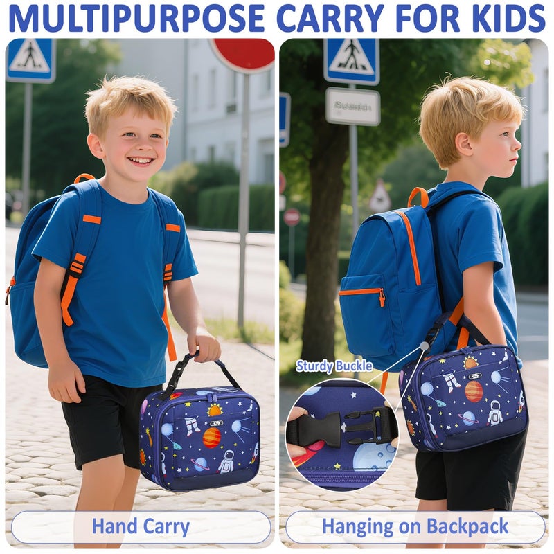 Tenot Lunch Box Kids Insulated Lunch Bag for Boys Girls Cute Reusable Lunch Tote Bag Waterproof Portable Thermal Lunch Box Kids for School Picnic Travel Blue Space - Image 5