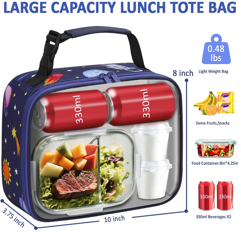 Tenot Lunch Box Kids Insulated Lunch Bag for Boys Girls Cute Reusable Lunch Tote Bag Waterproof Portable Thermal Lunch Box Kids for School Picnic Travel Blue Space - Image 3