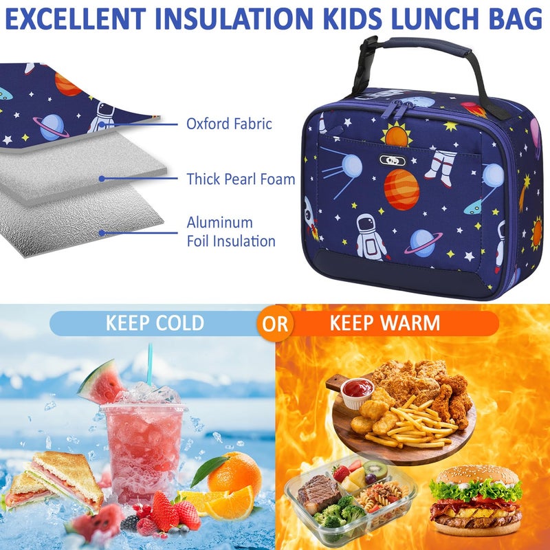 Tenot Lunch Box Kids Insulated Lunch Bag for Boys Girls Cute Reusable Lunch Tote Bag Waterproof Portable Thermal Lunch Box Kids for School Picnic Travel Blue Space - Image 2
