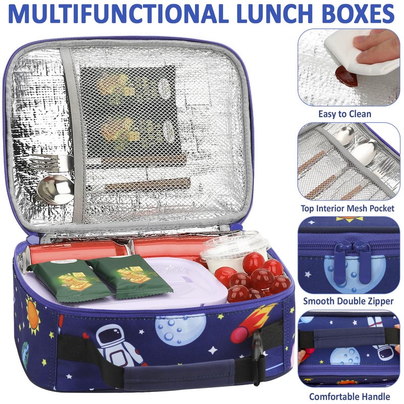 Tenot Lunch Box Kids Insulated Lunch Bag for Boys Girls Cute Reusable Lunch Tote Bag Waterproof Portable Thermal Lunch Box Kids for School Picnic Travel Blue Space - Image 4