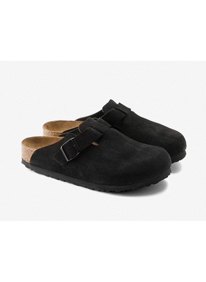 Birkenstock Boston Series Cork-Soled Calf Suede Flat Sandals， Soft And Durable, Unisex Design, Featuring A Comfortable Soft Footbed. A Classic, Versatile Casual Shoe In Black. - Image 3