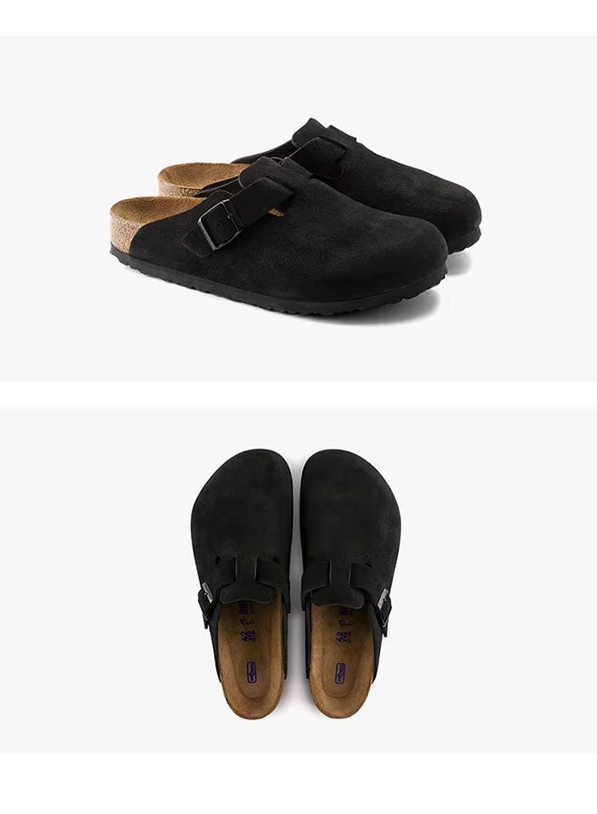 Birkenstock Boston Series Cork-Soled Calf Suede Flat Sandals， Soft And Durable, Unisex Design, Featuring A Comfortable Soft Footbed. A Classic, Versatile Casual Shoe In Black. - Image 5