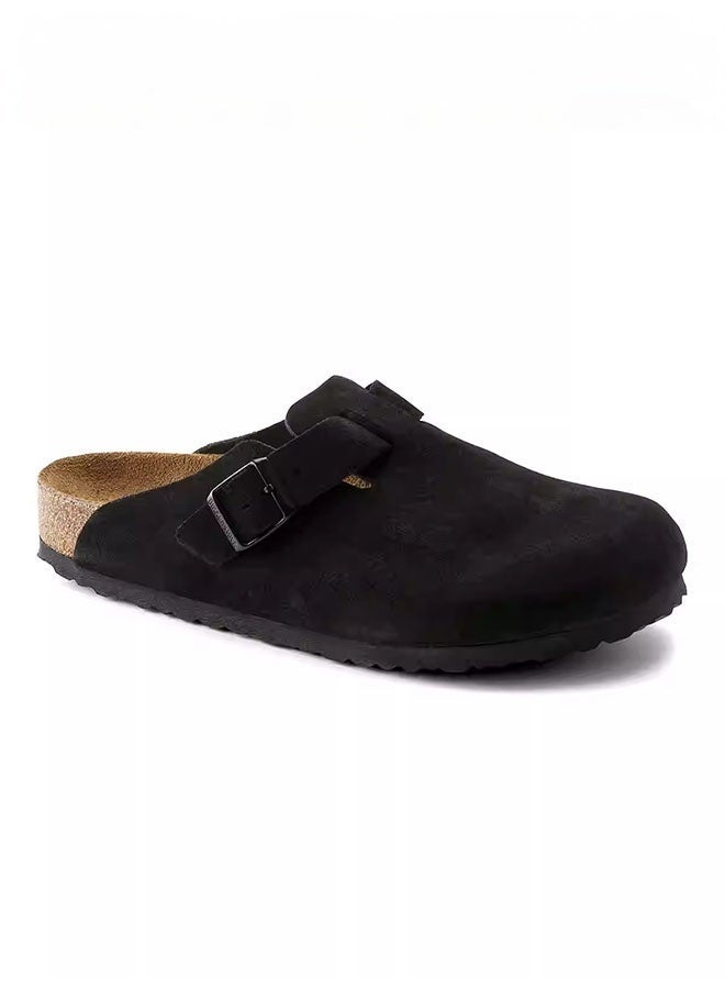 Birkenstock Boston Series Cork-Soled Calf Suede Flat Sandals， Soft And Durable, Unisex Design, Featuring A Comfortable Soft Footbed. A Classic, Versatile Casual Shoe In Black. - Image 1