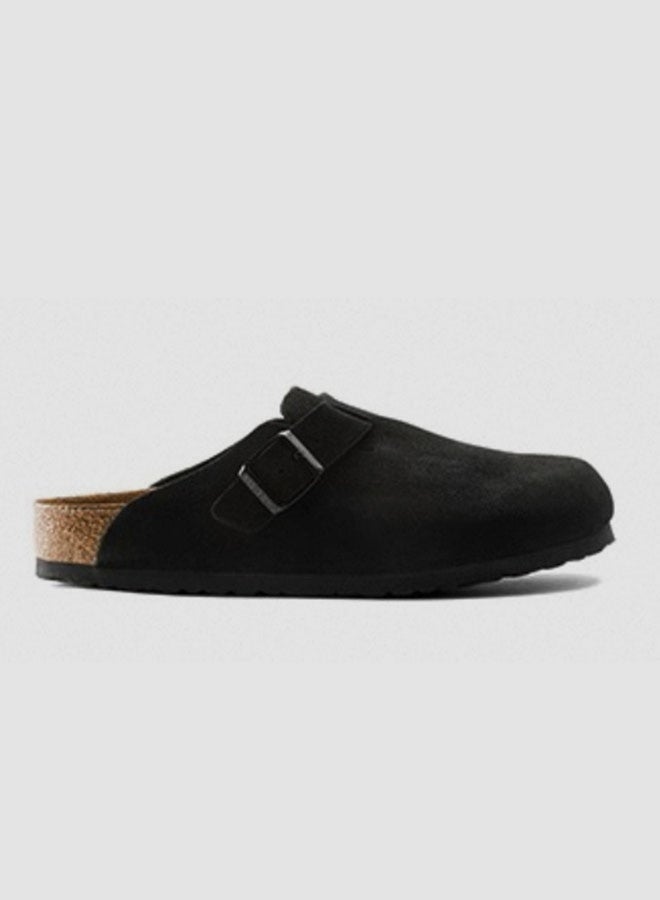 Birkenstock Boston Series Cork-Soled Calf Suede Flat Sandals， Soft And Durable, Unisex Design, Featuring A Comfortable Soft Footbed. A Classic, Versatile Casual Shoe In Black. - Image 2