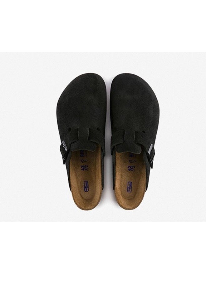 Birkenstock Boston Series Cork-Soled Calf Suede Flat Sandals， Soft And Durable, Unisex Design, Featuring A Comfortable Soft Footbed. A Classic, Versatile Casual Shoe In Black. - Image 4