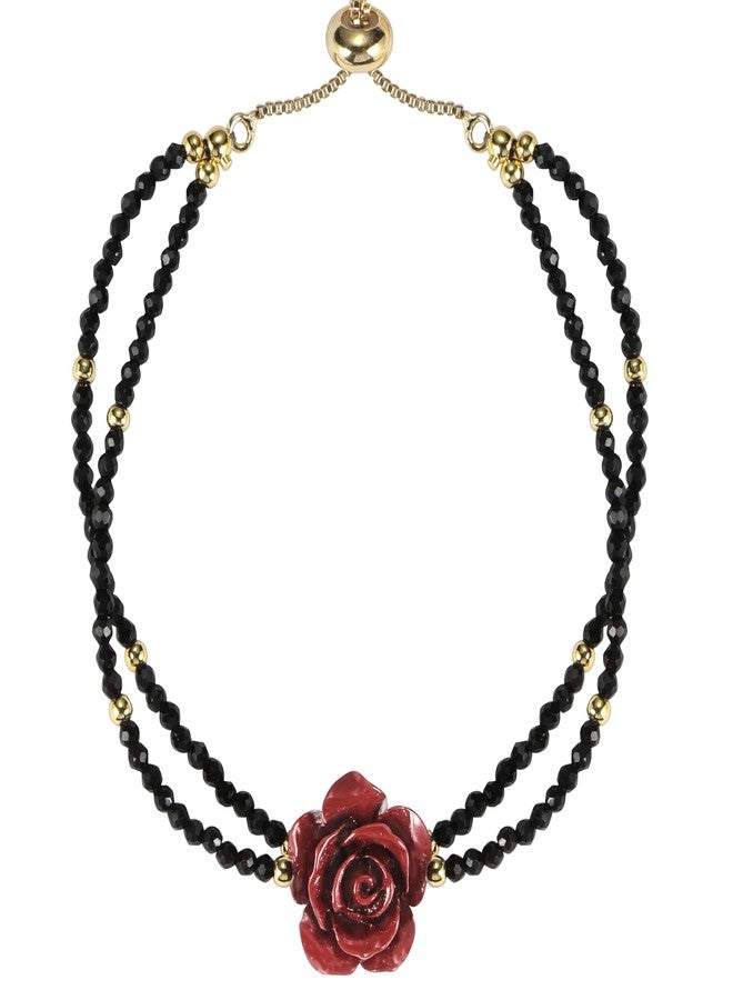 Innocence 2mm Energy Healing Seed Obsidian Beads Bracelet Cinnabar Rose Feng Shui Charm Good Luck And Wealth Protection Bracelets Jewelry Gift For Women (Red Rose) - Image 1