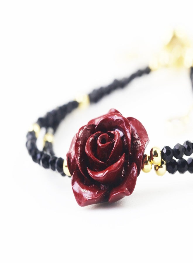 Innocence 2mm Energy Healing Seed Obsidian Beads Bracelet Cinnabar Rose Feng Shui Charm Good Luck And Wealth Protection Bracelets Jewelry Gift For Women (Red Rose) - Image 3