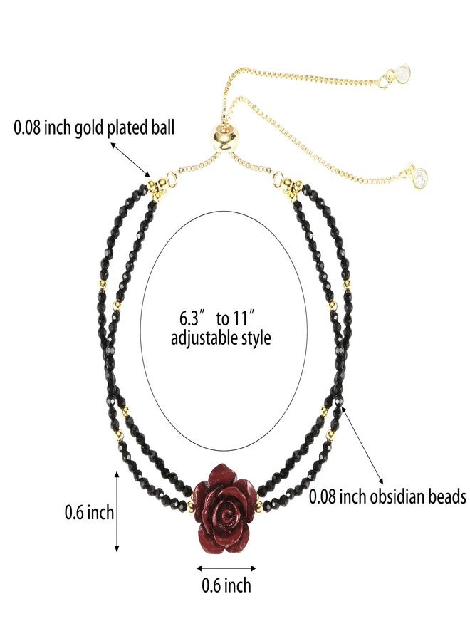 Innocence 2mm Energy Healing Seed Obsidian Beads Bracelet Cinnabar Rose Feng Shui Charm Good Luck And Wealth Protection Bracelets Jewelry Gift For Women (Red Rose) - Image 2