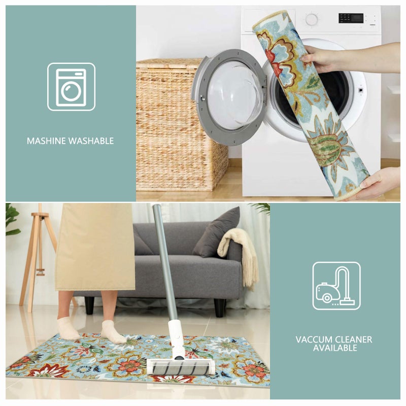 Homcomoda Boho Floral Kitchen Rugs Sets 3 Piece with Runner Kitchen Mats for Floor Non Slip Kitchen Rugs and Mats Washable Kitchen Runner Rug Sets for Hallway Laundry Kitchen - Image 3
