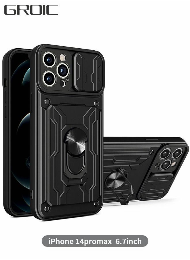 GROIC Case for IPhone 14 Pro Max 6.7 Inch Case with Removable Kickstand and Card Holder, Slide Camera Cover Hybrid Heavy Duty Hard Luxury Phone Sheel  - Image 1
