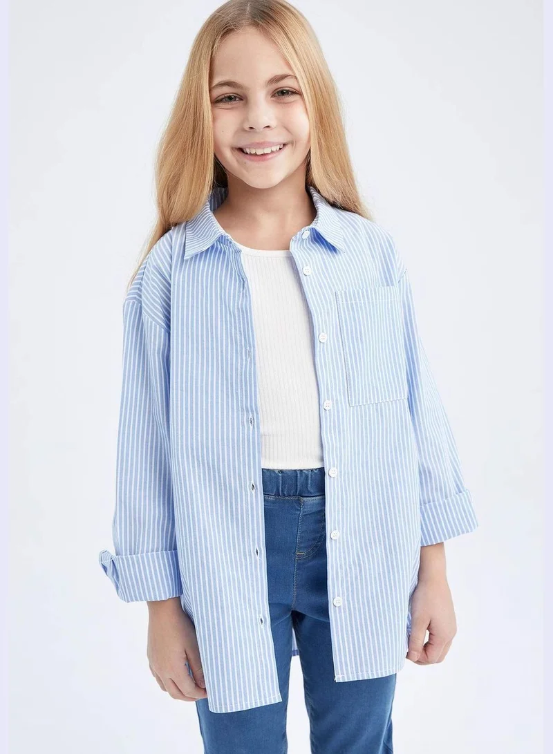 ديفاكتو Girl Oversize Fit Woven Long Sleeve Shirt