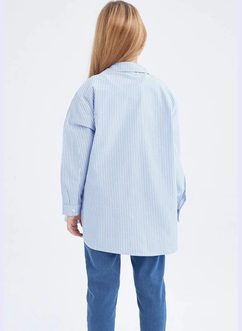 ديفاكتو Girl Oversize Fit Woven Long Sleeve Shirt
