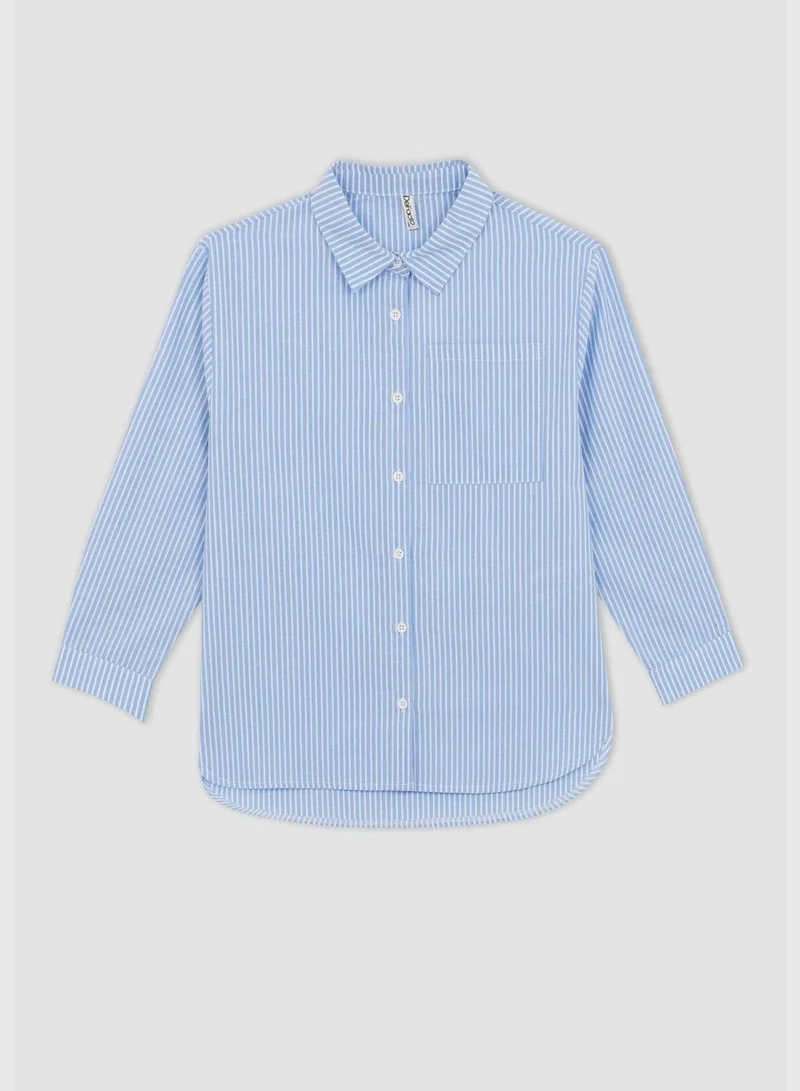 ديفاكتو Girl Oversize Fit Woven Long Sleeve Shirt