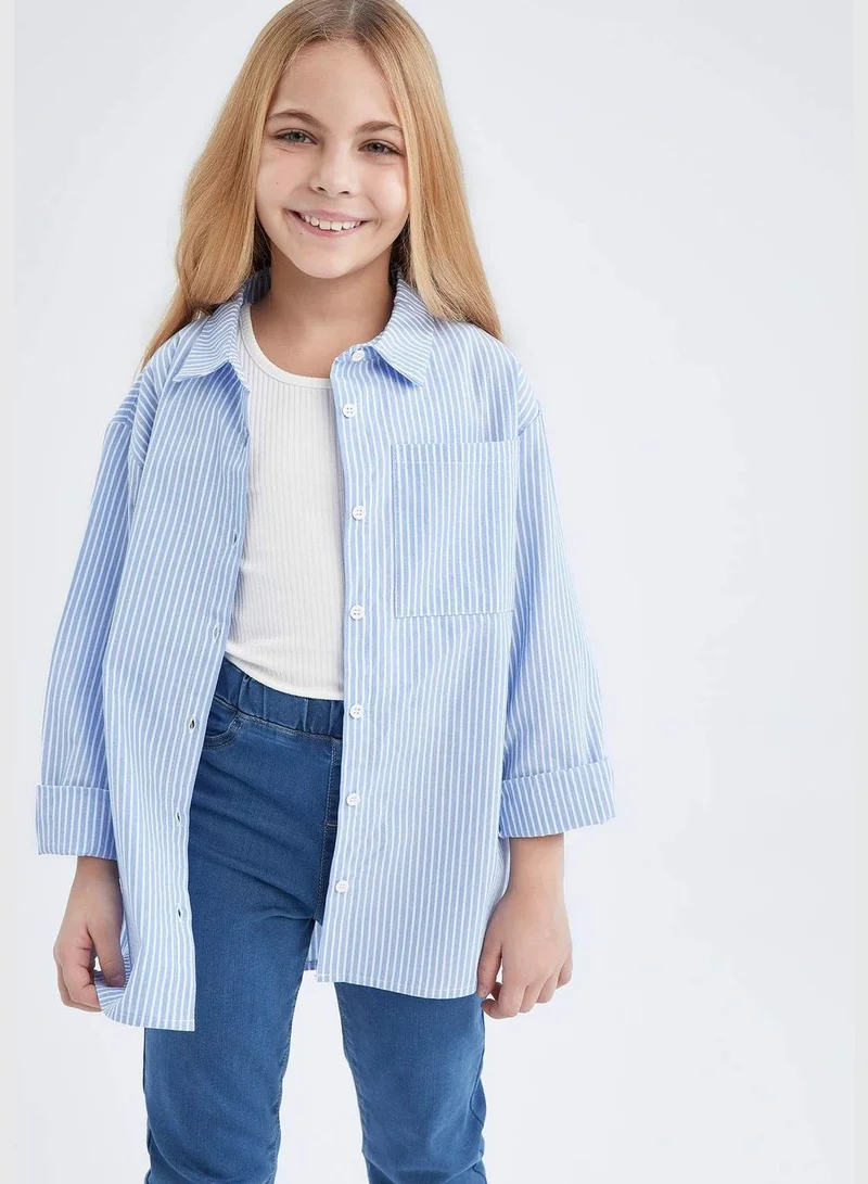 ديفاكتو Girl Oversize Fit Woven Long Sleeve Shirt