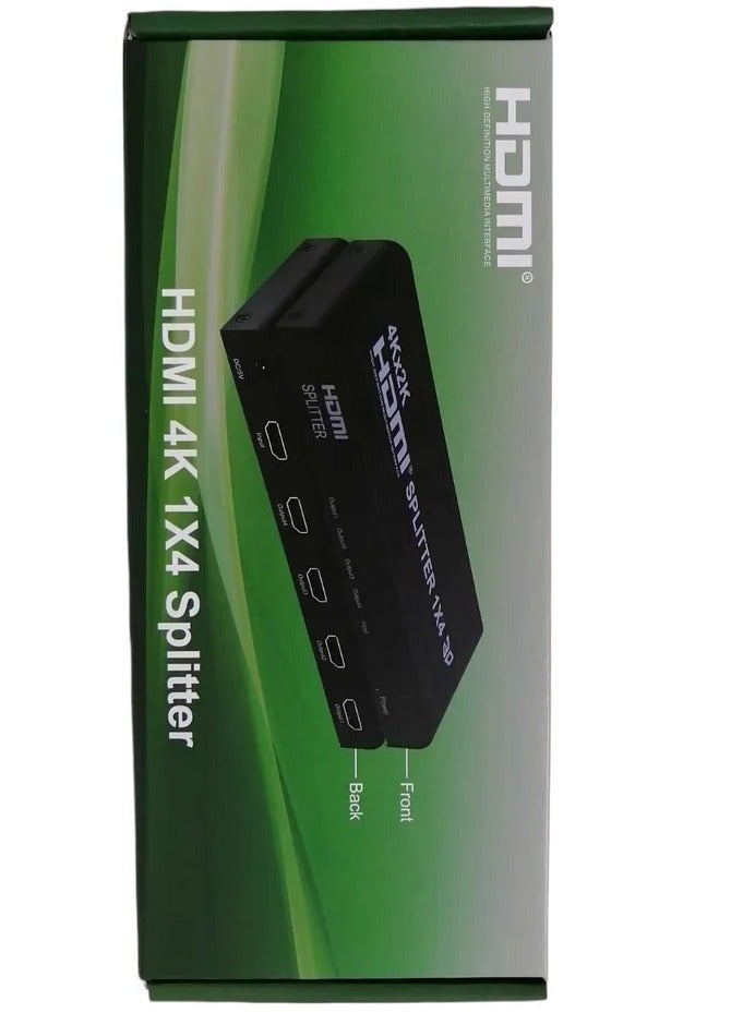 مقسم HDMI 1×4 بدقة 4K UHD – مدخل واحد إلى 4 مخارج | يدعم 4K @ 30Hz | متوافق مع HDCP | توصيل وتشغيل – تصميم الصندوق الأخضر