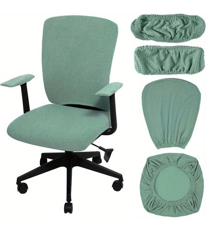 4pcs Stretchable Office Chair Covers Set Dark Gray Rotating Armrest Slipcovers - Image 1
