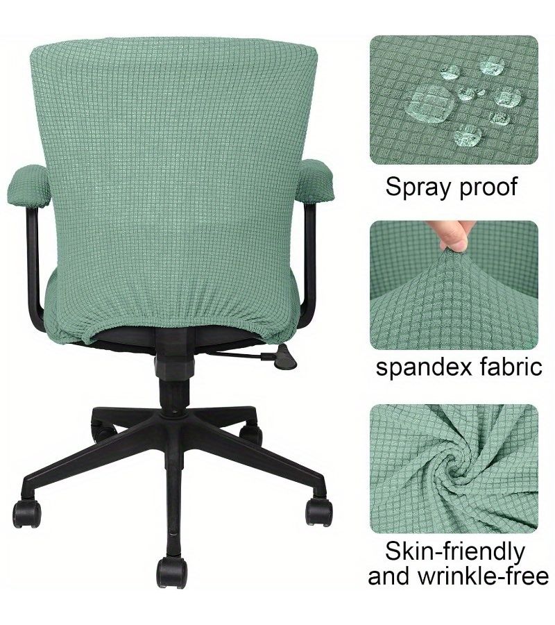 4pcs Stretchable Office Chair Covers Set Dark Gray Rotating Armrest Slipcovers - Image 4