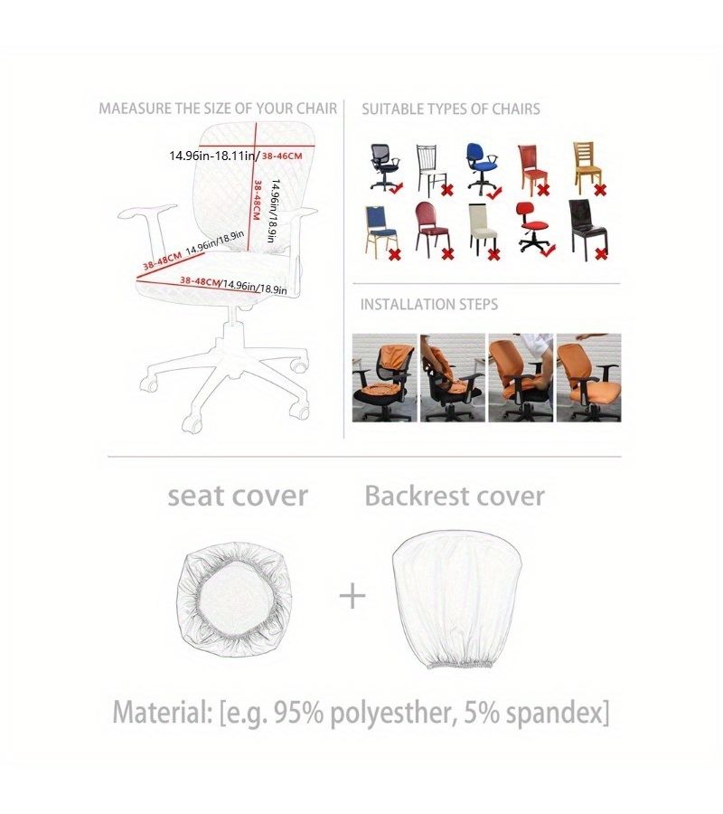 4pcs Stretchable Office Chair Covers Set Dark Gray Rotating Armrest Slipcovers - Image 3