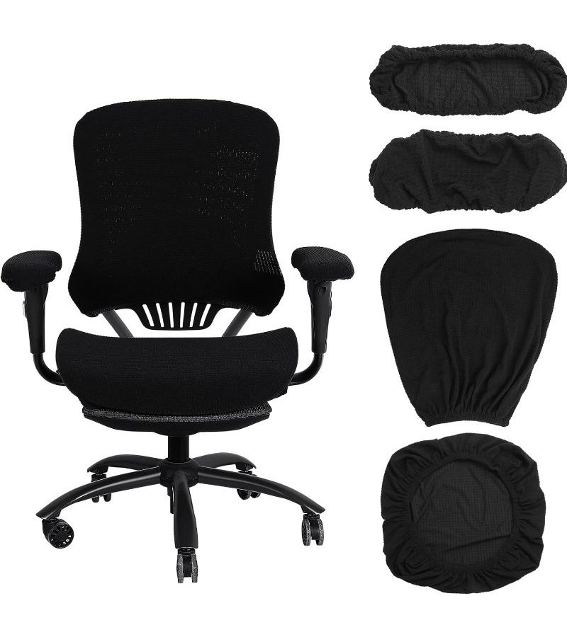 4pcs Stretchable Office Chair Covers Set Dark Gray Rotating Armrest Slipcovers - Image 5