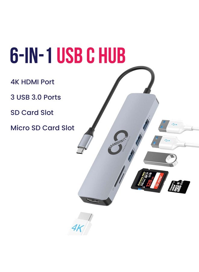 BRANDSFINITY - USB Type C Hub 6-IN-1 - Expand Your Connectivity with Multiple Ports for Enhanced Productivity - Image 1