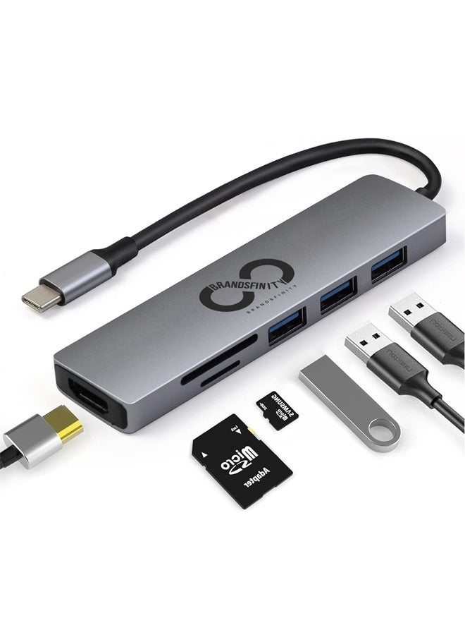 BRANDSFINITY USB Type C Hub 6-IN-1 - Expand Your Connectivity with Multiple Ports for Enhanced Productivity - Image 1