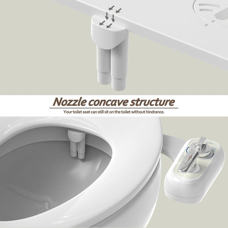 WITHLENT Left Handed Bidet Attachment for Toilet - Self-Cleaning control panel on left side Dual Nozzle (Frontal & Rear Wash) Non-Electric Adjustable Water Pressure, Water Bidet Toilet Seat Attachment - Image 3