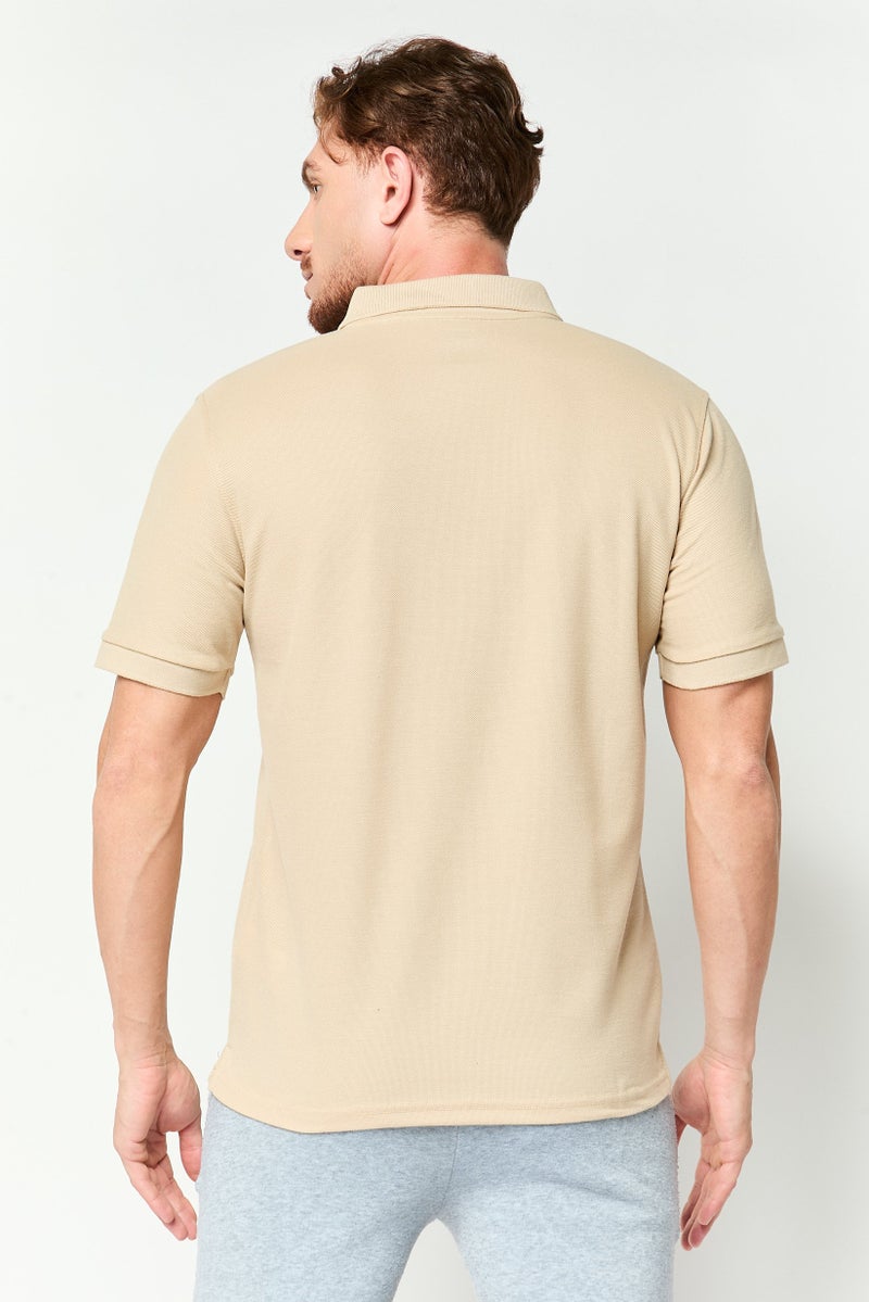 Reebok Men Sportswear Fit Short Sleeve Outdoor Polo Shirt, Tan - Image 4
